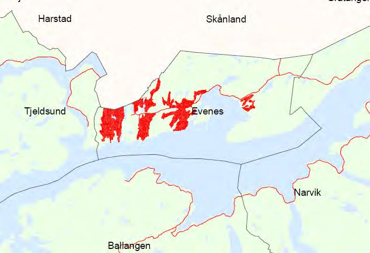 1 2 3 4 Område 1: Evenes vest. Område 2: Evenes Sollihaug. Område 3: Vollen Liland Osmarka Laksåfjellet.