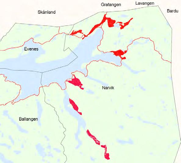 6 5 7 4 Område 1: Herjangsfjellet v. Skallevatn Båtvatn. Område 2: Herjangen Bjerkvik Hartvikvatnet.