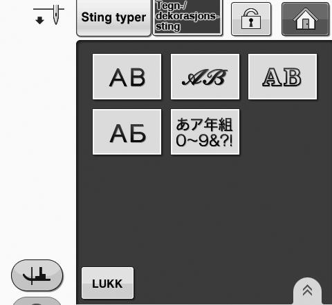 VALG AV STINGMØNSTRE Vlg v prydsømmønstre/ 7 mm prydsømmønstre/ stengmønstre/ 7 mm stengmønstre/korssting/ prydsømmønstre Tegn Eksempel: Skrive Blue Sky. Velg ktegori for mønstret du vil sy.