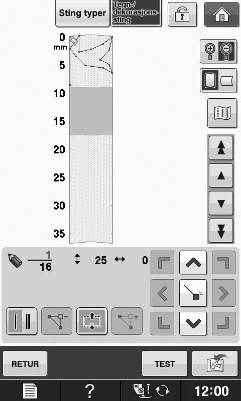 INNTASTING AV STINGMØNSTERDATA d S 4 Denne delen flyttes. Innsetting v nye punkter Trykk på eller for å flytte til et sted i mønstret hvor du vil tilføye et nytt punkt.