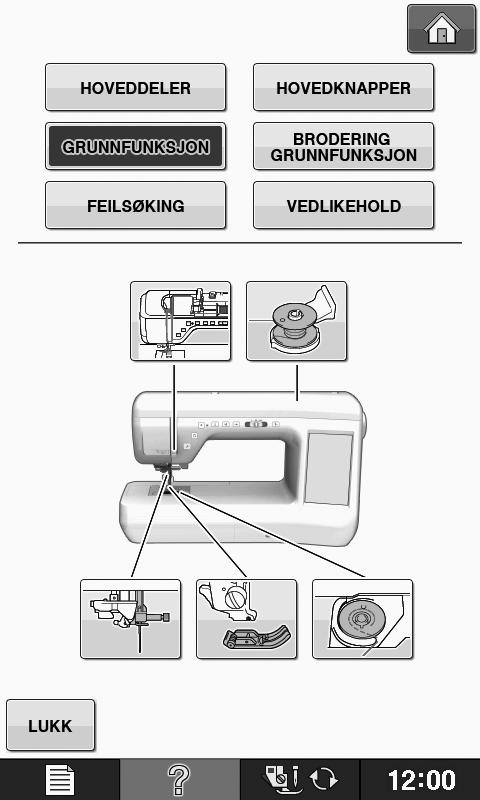 Bruk denne funksjonen når du ikke er sikker på hvilken type sting du ør ruke for reidet, eller for å få råd om å sy estemte sting. Hvis du f.eks.