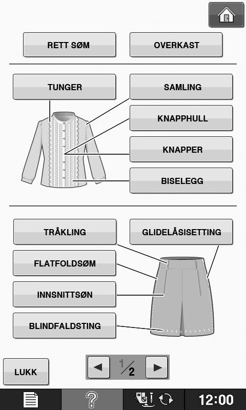 * Trykk på for å gå tilke til den opprinnelige skjermen. e Skjermildet viser instruksjoner for treing v mskinen. Les instruksjonene.