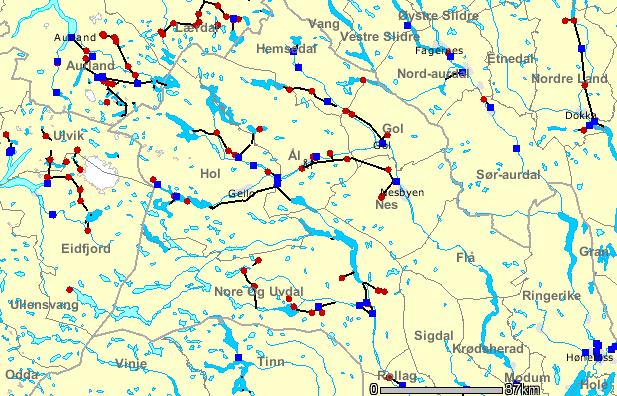 Figur 1 Kart over vanninntak, vannveier (rørledninger) og vann-kraftverk i Hallingdals-vassdraget. Kartet er hentet fra NVE-Atlas, (NVE, 2007). 12 (56) OVERVÅKING AV HALLINGDALS-VASSDRAGET I 2013 3.