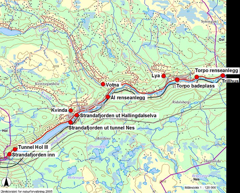 14 (56) OVERVÅKING AV HALLINGDALS-VASSDRAGET I 2013 Prøvepunkt Beskrivelse Strandafjorden inn Fra bru over elva til E-CO vannkraft, oppstrøms Kleivi næringspark.