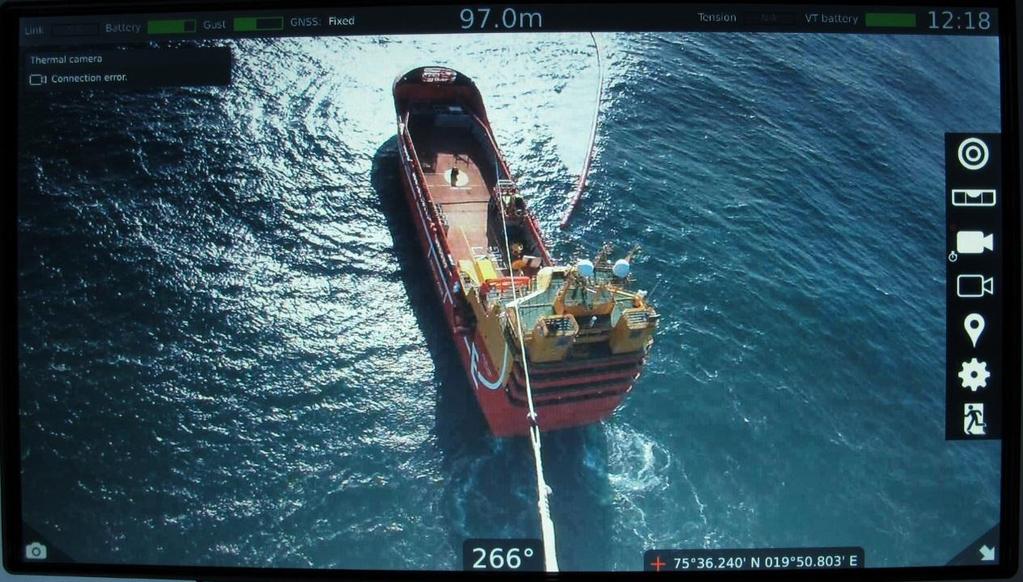 6.2 Teste bruk av Maritime Robotics OceanEye aerostat Torsdag 16. april klokken 12:05 ble Maritime Robotics OceanEye aerostat sendt opp til 100 meters høyde. Vinden på havnivå var om lag 10 m/sek.