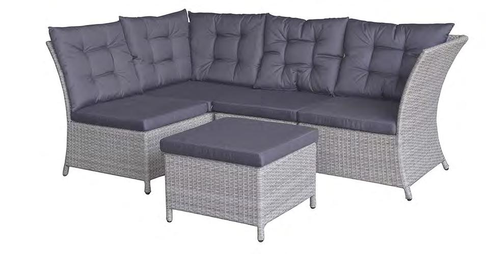 Møbelgruppe GRANADA Leveres med hjørnekasse for oppbevaring. Hver sofa er: 157 cm bred. Høyde: 66 cm Bord: 96x59 cm.