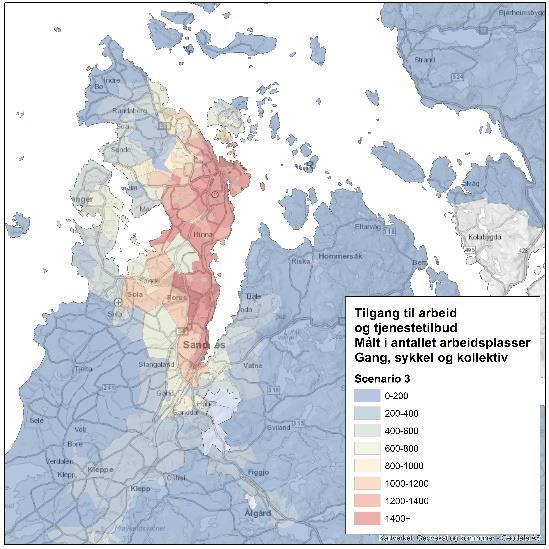 Figur: Lokalisering av innbyggervekst (venstre) og arbeidsplassvekst (høyre) i scenario 2: «By og tettsted».