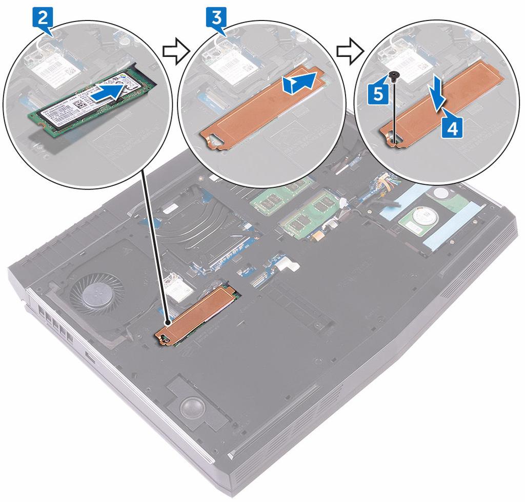 5 Sett inn skruene (M2x3) som fester SSD-stasjonen til