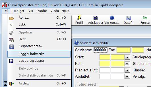 Bokmerker Når du begynner å bruke FS, vil du se at det er bilder, rutiner og rapporter du bruker ofte.