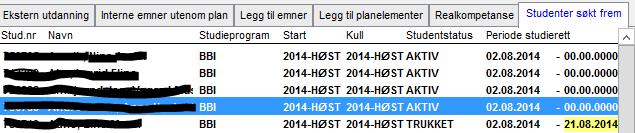 Dersom det gjennom Godkjenningssak er registrert ekstern utdanning eller realkompetanse på student, så kan også dette tas inn i