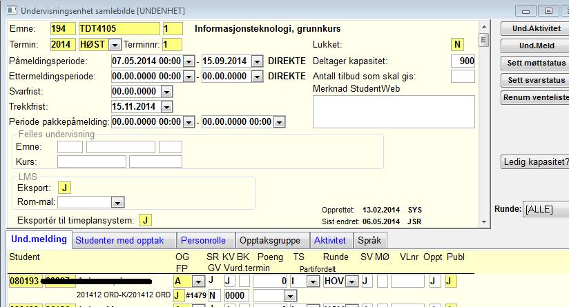 Undervisningsenhet samlebilde Undervisningsenhet samlebilde åpnes fra modulen Undervisning, meny Bilder. I arkfanen Und.