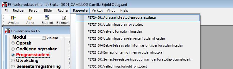 Rapporter I rapportene fremvises informasjon som er registrert i FS. Her kan du ikke endre eller lagre ny informasjon. Rapporter kan åpnes via hovedmenyen.