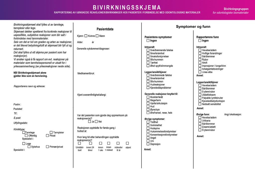 291-292 Bivirkningsskjema.