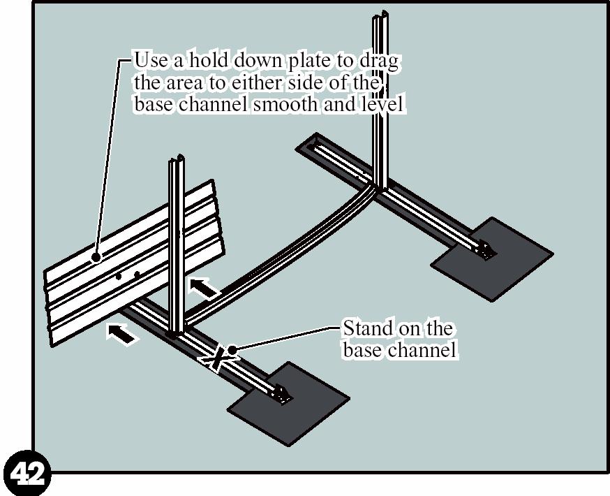 Tips: Bruk enden av en 5 x 10 cm til å stampe med. Dynk fyllmassen med vann før du stamper. Tips: Subbus eller liknende skal brukes til å fylle i grøftene rundt bunnkanalene.