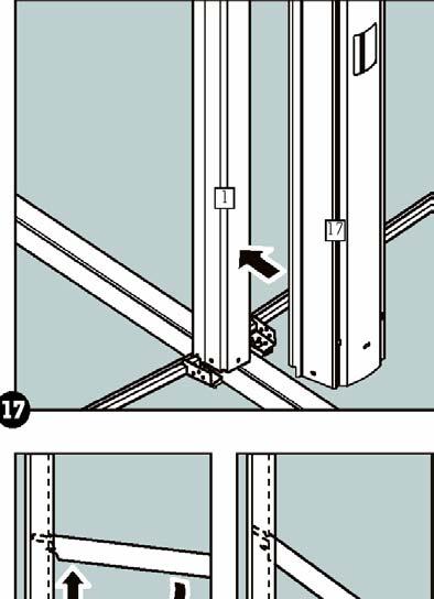 Gjenta trinn (a) for hver av sidestøttene. (resten av sidestøttene rundt endene av bassenget vil bli montert senere). 4. Montere de diagonale støttene. a. Plasser den diagonale avstiveren (Nr 2) omtrent Viktig: Vær sikker på at alle fire spissene på enden av avstiveren er plassert riktig i hullene på opprettstående støttene.