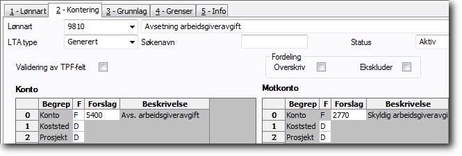 eksempel, slik at fortegnet snus. 4 Lønnartene ser i vårt eksempel slik ut, med balansekontoen på Kontosiden: Merk!