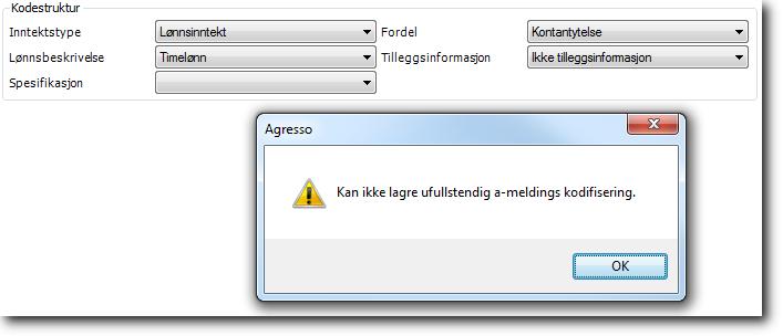 I denne versjonen må et eget skjermbilde, Kodifisering av lønnarter benyttes. Skjermbildet finner du under A- melding oppsett. Se egen beskrivelse av dette skjermbildet, side 78.