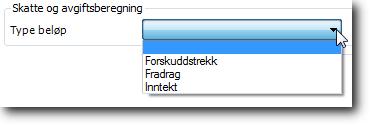 Trinn Handling 3 Velg Type beløp fra nedtrekkslisten. 4 Tittel og innhold i de neste nedtrekkslistene vil avhenge av valgene du har gjort i de foregående. Velg rett verdi fra nedtrekksmenyene.