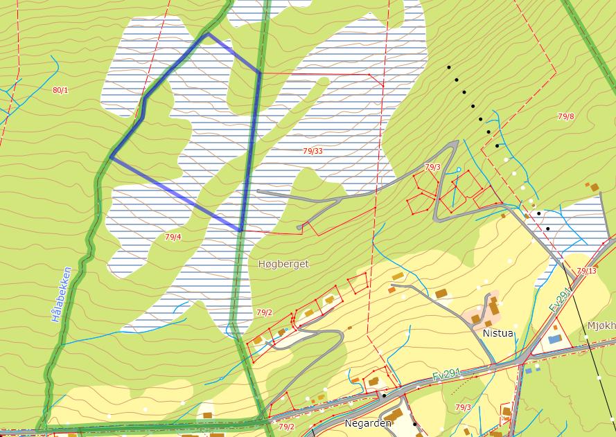 BFH-3 Innspill fra: Lars Wiik Område: Fagerli gnr 79 bnr 4, ca. 47 dekar. Utvidelse av Høgberget hytteområde. Foreslått formål: Fritidshus. Dagens formål: LNF.