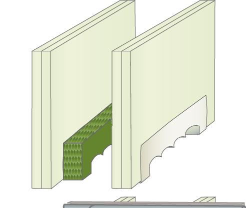 Festes med Protecta Sveisestift c/c 300mm Støpeplate av steinull dybde 50mm densitet 150kg/m 3 dybde 25mm på begge sider dybde 100mm Velges en annen type isolering, begrenses