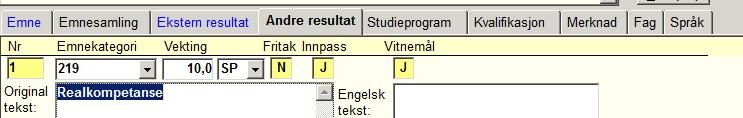 2.2.2 Kartotekkort Emnesamling Er det registrert en emnesamling på studenten, kommer kartotekkortet opp med grønn farge. En kan da velge å ta med emnesamlingen dersom denne tilhører kvalifikasjonen.