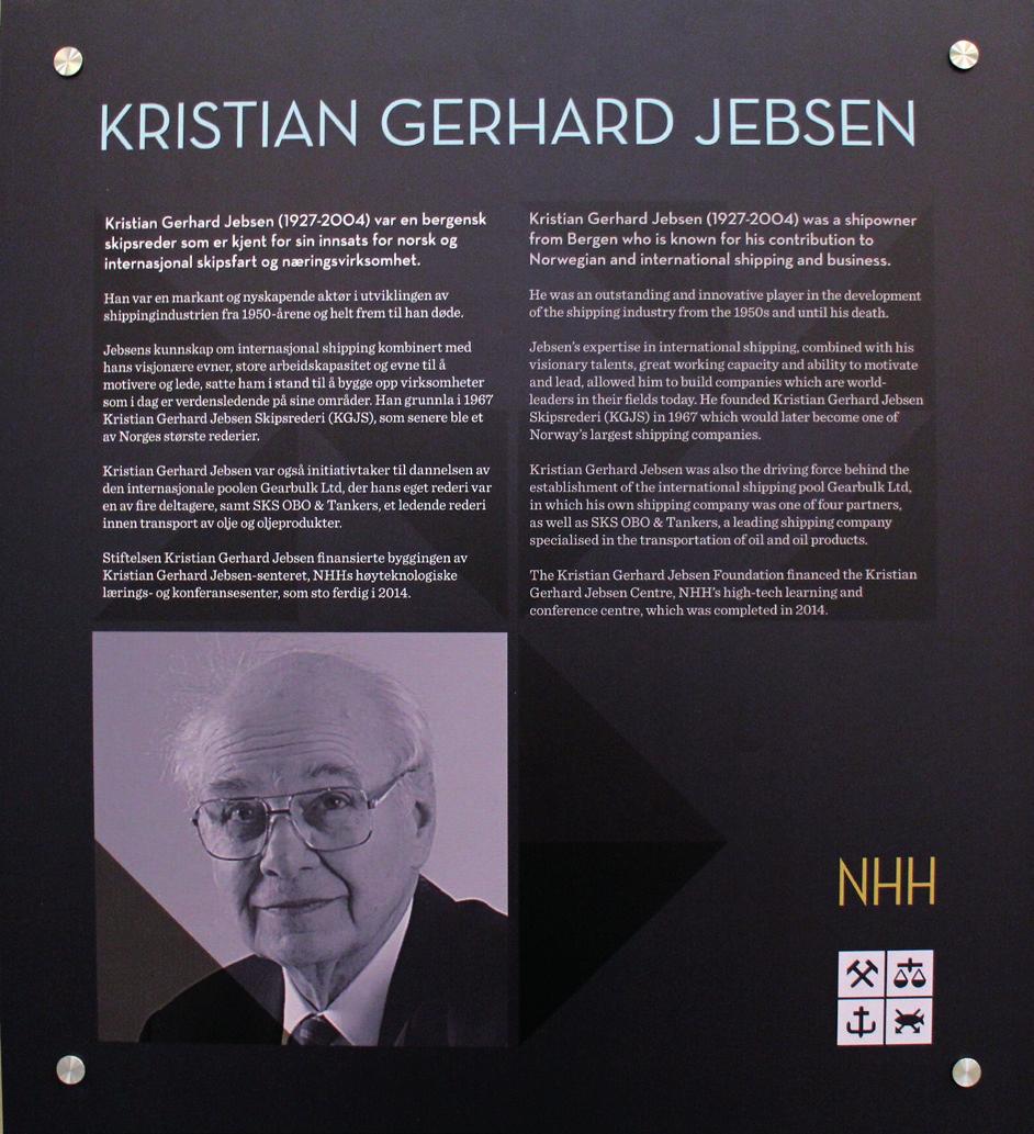 KREDITERING Høsten 2015 ble det laget en plakat om Kristian Gerhard Jebsen, Stiftelsen og finansieringen av Jebsen-senteret.