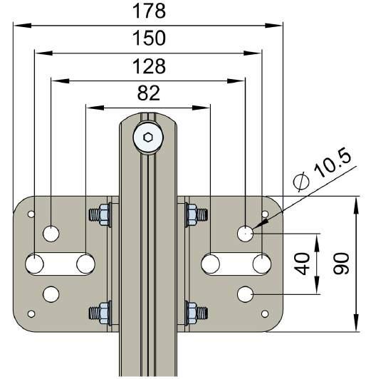 Festes i skiltet med 8mm T-hode bolter i skruespor Med 10,5mm hull