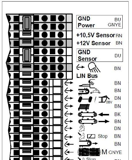 SERVICE - POWER COTROL Etikett fordelingsboks 1 2 3 4 B BU BU BL...black...schwarz BU...blue...blau B...brown...braun GYE...green-yellow...grün-gelb GR...grey...grau WH.