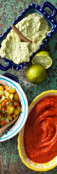 Guacamole, mango salsa og salsa casera En enkel måte å få maten til å smake mer fra Sør-Amerika er å tilby en søramerikansk salsa (saus på spansk).