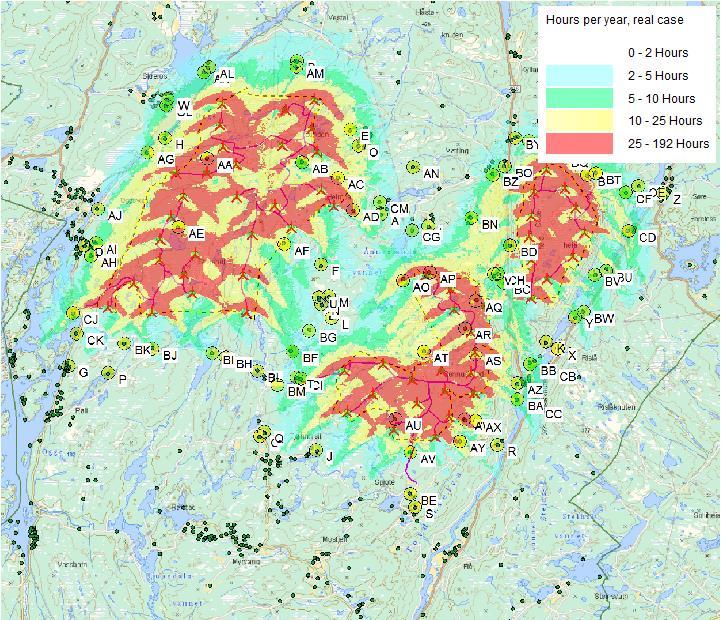 11.2 Skyggekastberegninger og vurderinger Kartet i Figur 11-1 viser faktisk skyggebelastning for området rundt det foreslåtte planområdet for et.