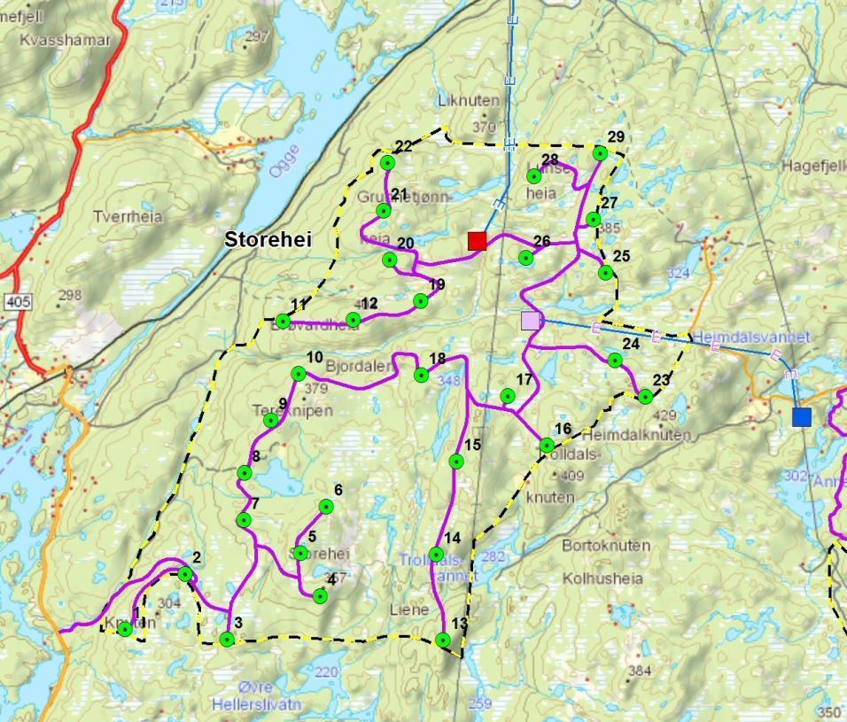 3.1 Utbyggingsplaner for Storehei Planområdet for Storehei (14 km 2 ) er lokalisert lengst vest av de tre planområdene, og like øst for Ogge.