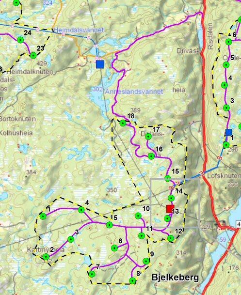 3.3 Utbyggingsplaner for Bjelkeberg Planområdet for Bjelkeberg dekker et areal på ca. 7 km 2 og er lokalisert til Åneslandsheia (373 moh.) fra Kartmyrheia (332 moh.