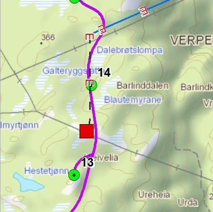 Figur 3-9. Utsnitt som viser kabel fra luftledning fra Oddeheia inn til transformatorstasjon i Bjelkeberg. 3.3.1 Hoveddata Tabell 3-3.