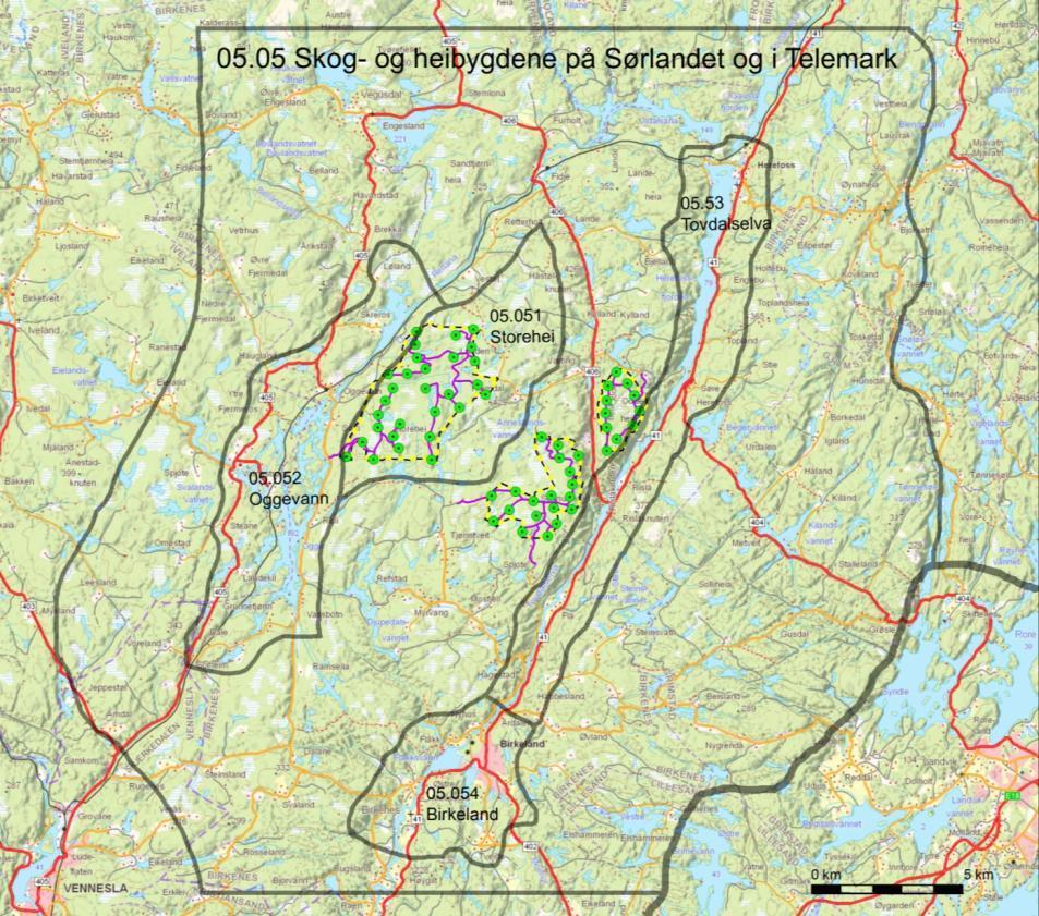 Figur 5-2 Oversiktskart over undersøkelsesområdet med inndeling i underregioner / landskapsområder. 5.2.3 05.