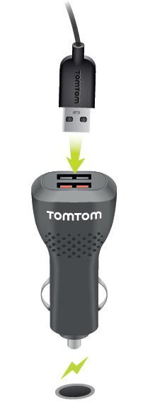 Tips: Med den doble høyhastighetsladeren kan du lade TomTom Rider og en smarttelefon samtidig. Bluetooth-tilkoblinger TomTom Rider kobler til smarttelefonen og hodesettet via Bluetooth.