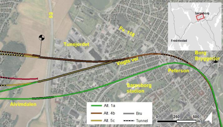 Delområde 40 E6 Borg bryggerier I utvikling av banealternativer har det blant annet vært fokus på å redusere konsekvensene for Lande skole. Videre har det vært søkt å unngå å heve eller senke E6.