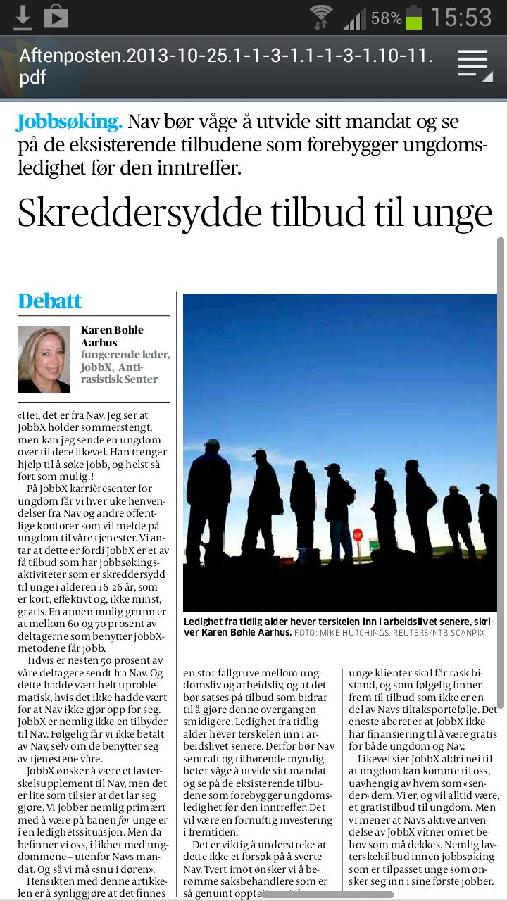 Åssiden VGS: Se Prosjekt Buskerud/ Åssiden Akershus Fylkeskommune: Se Prosjekt Akershus Fylkeskommune JobbX i media/debatt og forskning JobbX bidrar på mange måter til både offentlig debatt og