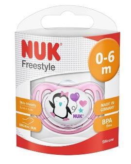 Varenr 10729760 NUK Freestyle smokk silikon S 1 Varenr 10735810 NUK Freestyle smokk silikon S 2 Den ortodontiske NUK Freestyle smokken er spesielt hudvennlig på grunn av større hull og færre