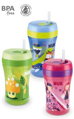 10750774 NUK FUN KOPP NUK EASY LEARNING FUN CUP 300 ml drikkebeger med silikonsugerør Før hver bruk rengjøres alle enkeltdeler grundig. Oppbevar hygienisk og tørt.