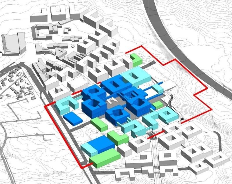 Deler av området sør for planområdet vil etter hvert kunne tas i bruk for forskjellige sykehusfunksjoner.