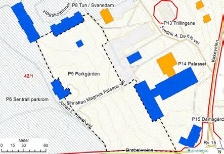 BYGNING 9902640 P 9 Området ved Parkgården Bygnings- og eiendomsdata Ansvarssted/etat: GAB nr: Gnr/bnr: 42/1 Oppført: 1867-1910 Byggherre: Arkitekt: Opprinnelig funksjon: Nåværende funksjon: