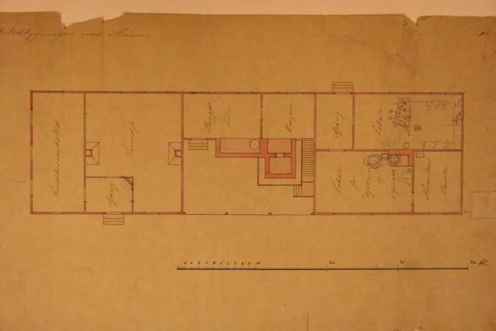 BYGNING 4810 SMIA Grunnplan for ominnredning til meieri i sørfløyen t.h. Datert 1881 i journalnr.