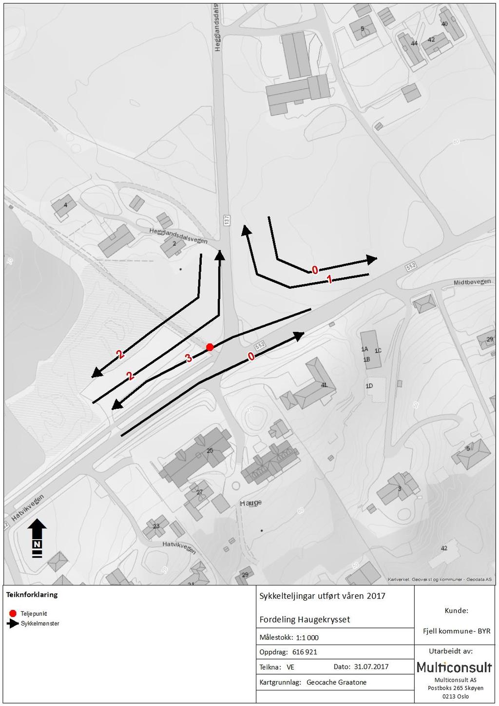 C A Figur 4-: Fordeling av sykkeltrafikk i hele telleperioden (morgen og ettermiddag).