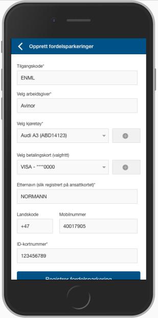 Brukeren skriver inn informasjon fra sitt ID-kort, og velger kjøretøyet som ønskes brukt i fordelsparkeringsavtalen. Mer info finnes her: http://www.