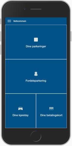 STARTSIDE Startside og meny + opprette en bruker For en bruker som ikke har opprettet en bruker eller er innlogget Rask tilgang til "ubetalte parkeringer"