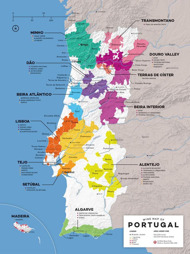 Portugal vinregioner Minho Regionen Minho ligger helt nord i Portugal og er særlig kjent for vinen Vinho Verde som betyr grønn eller ung vin.