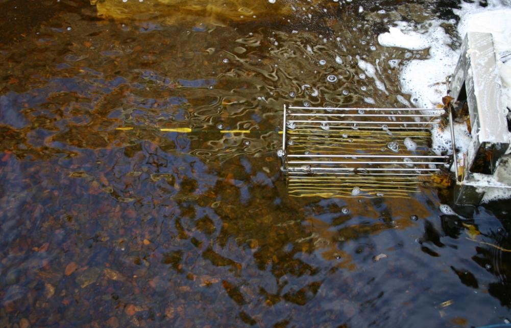 2. Metoder Oppvandrende fisk i trappa i Berrefossen registreres ved hjelp av en mekanisk fisketeller (Myhreteller, figur 1), som er koblet til et videosystem.