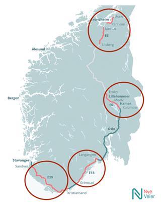 Utbyggingsområder Funksjoner HMSK og Samfunnsansvar CFO E18 Sørøstlandet E6 Mjøsregionen E6 Trøndelag