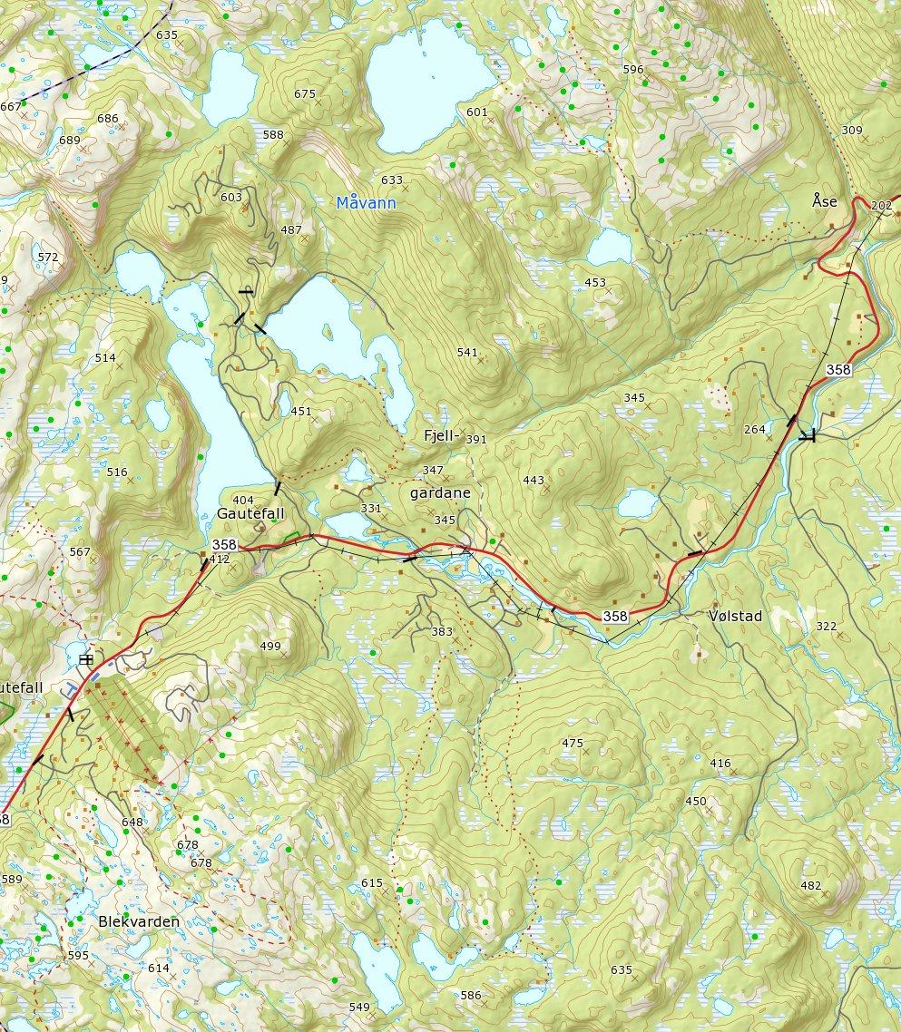 Vei fra B Avkjørsel Fra Gautefall hotell ca. 7.9 km 0 200 600m Målestokk 1 : 40000 ved A4 utskrift Utskriftsdato: 23.05.