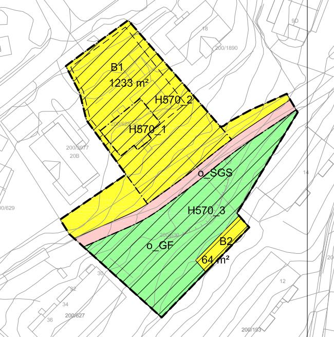 veg 8-10-12-14 BRL AS Areal Planområdets totalareal ca 2250 m 2 Boligformål 1206 m 2